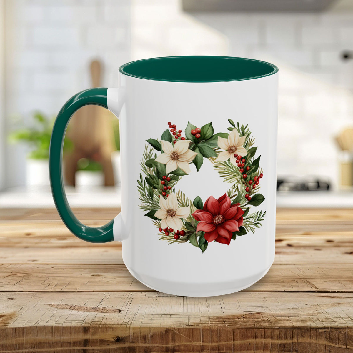 Holiday Poinsettia Wreath Mug (11/15oz)