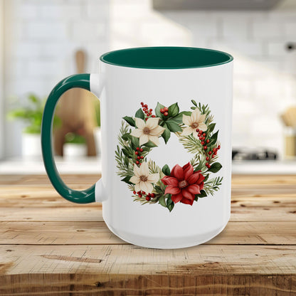 Holiday Poinsettia Wreath Mug (11/15oz)
