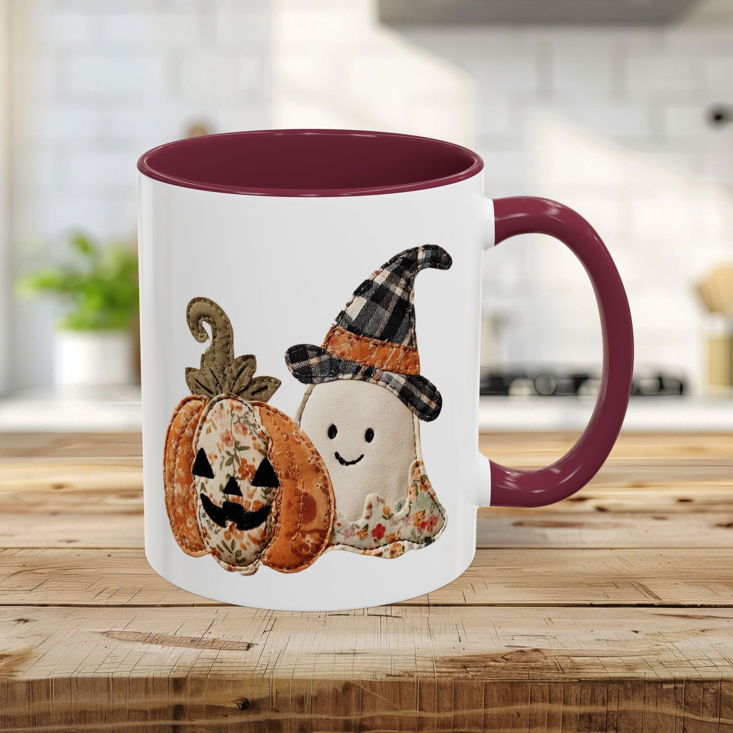 Patchwork Halloween Ghost & Jack-O'-Lantern Mug (11oz/15oz)