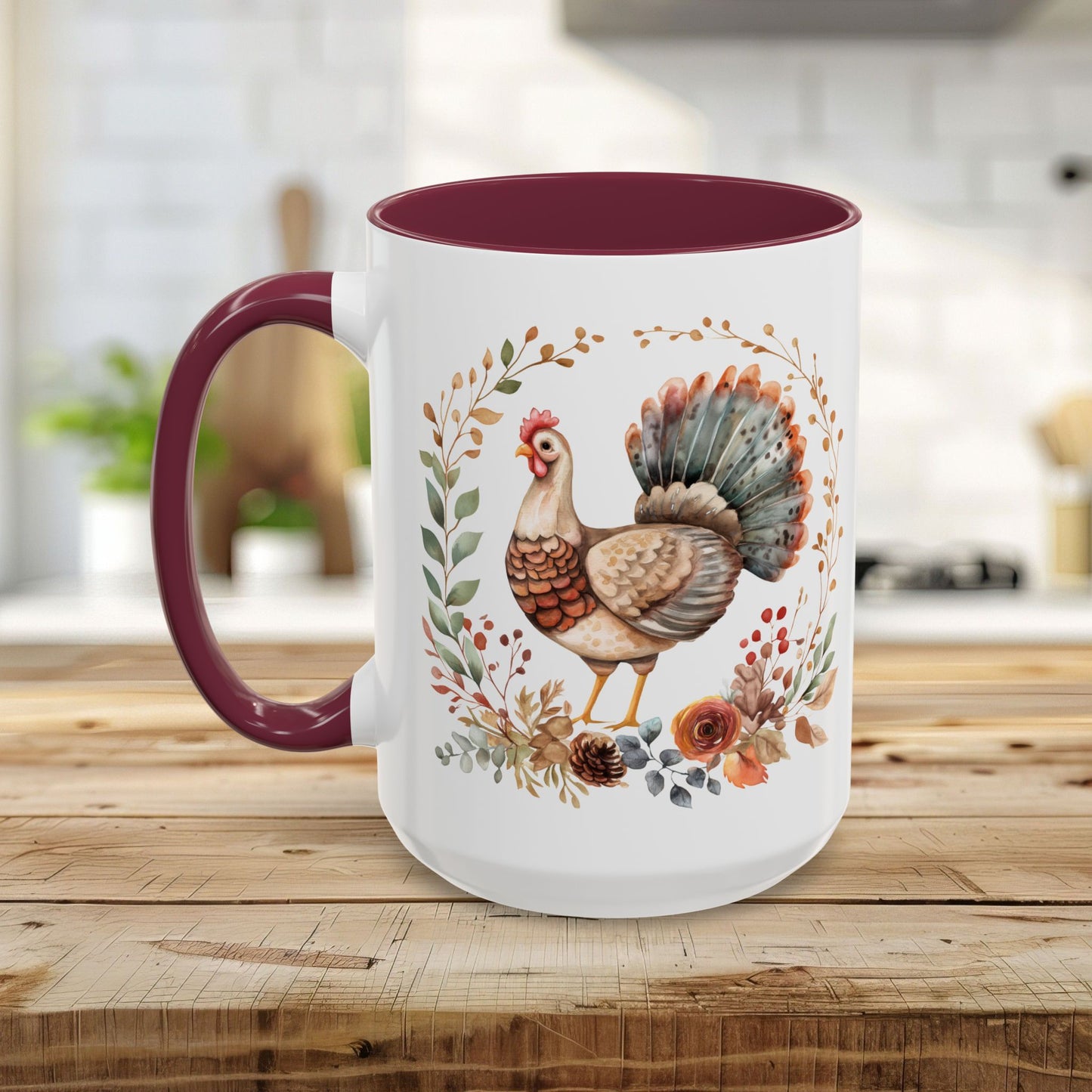 Thanksgiving Turkey Floral Wreath Mug (11/15oz)