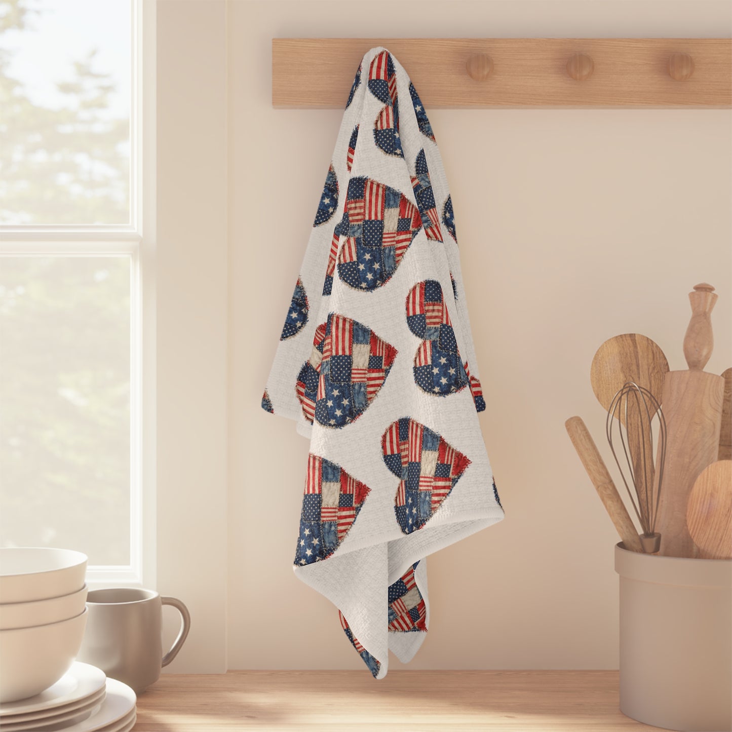 American Flag Faux Patchwork Heart Tea Towel