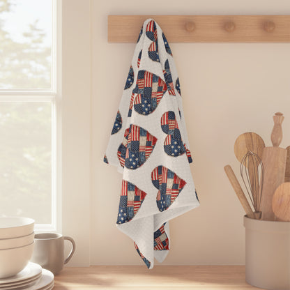 American Flag Faux Patchwork Heart Tea Towel