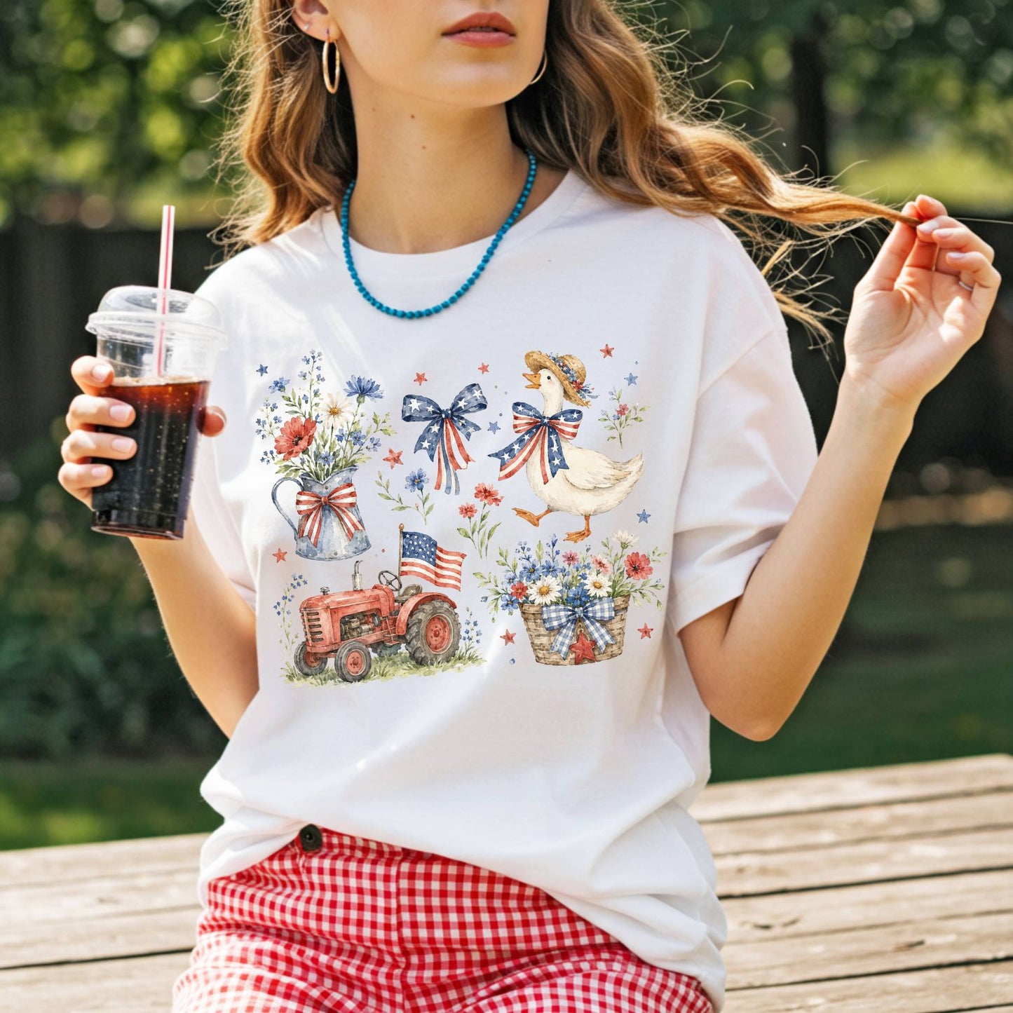 Vintage Patriotic Farmhouse with Goose T-Shirt