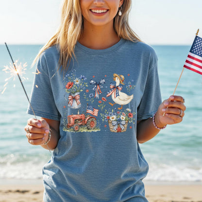 Vintage Patriotic Farmhouse with Goose T-Shirt