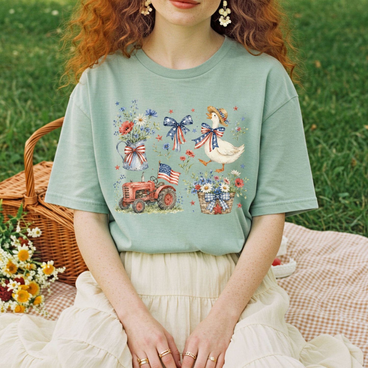 Vintage Patriotic Farmhouse with Goose T-Shirt
