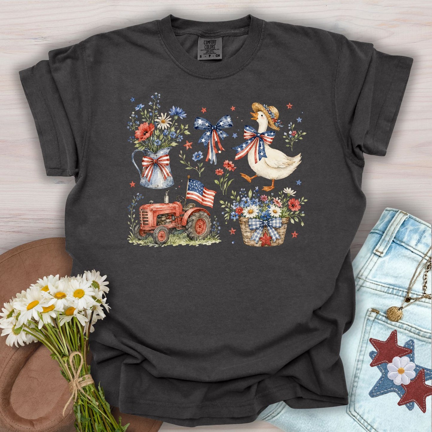Vintage Patriotic Farmhouse with Goose T-Shirt