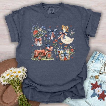 Vintage Patriotic Farmhouse with Goose T-Shirt