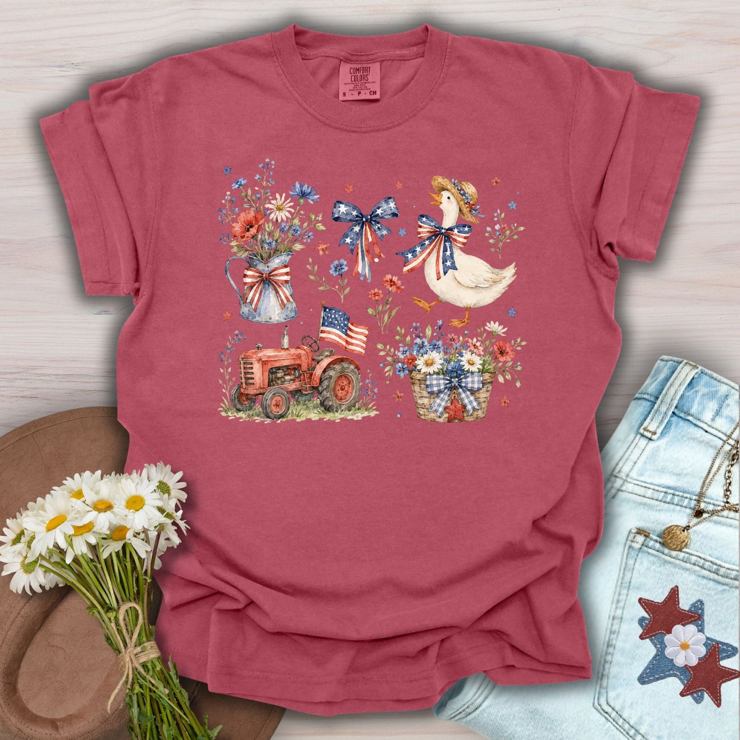 Vintage Patriotic Farmhouse with Goose T-Shirt