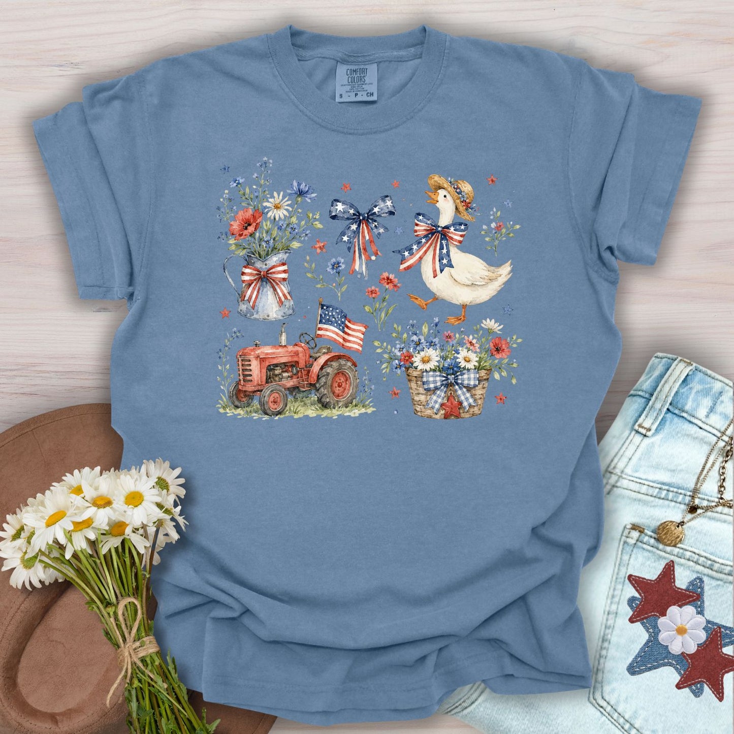Vintage Patriotic Farmhouse with Goose T-Shirt