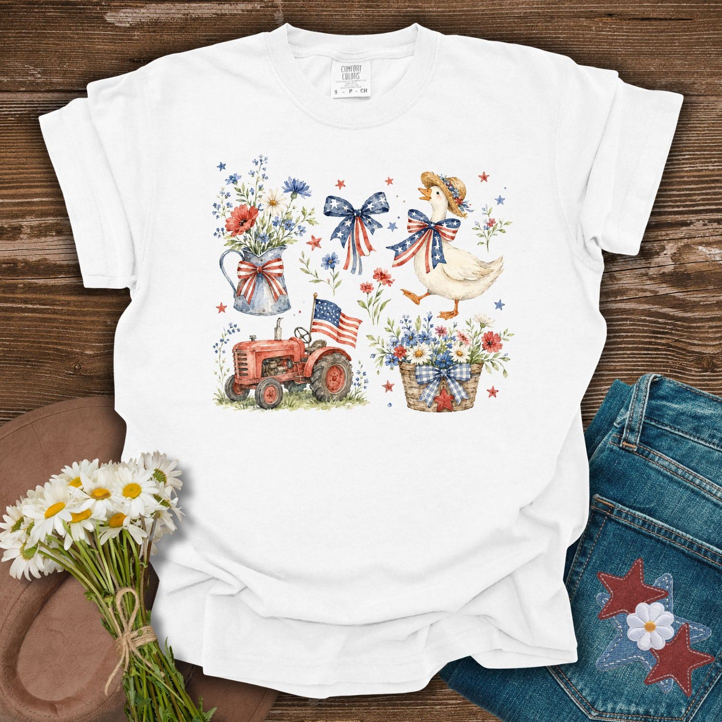Vintage Patriotic Farmhouse with Goose T-Shirt