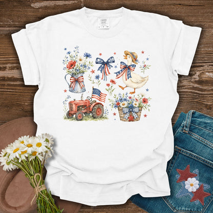 Vintage Patriotic Farmhouse with Goose T-Shirt