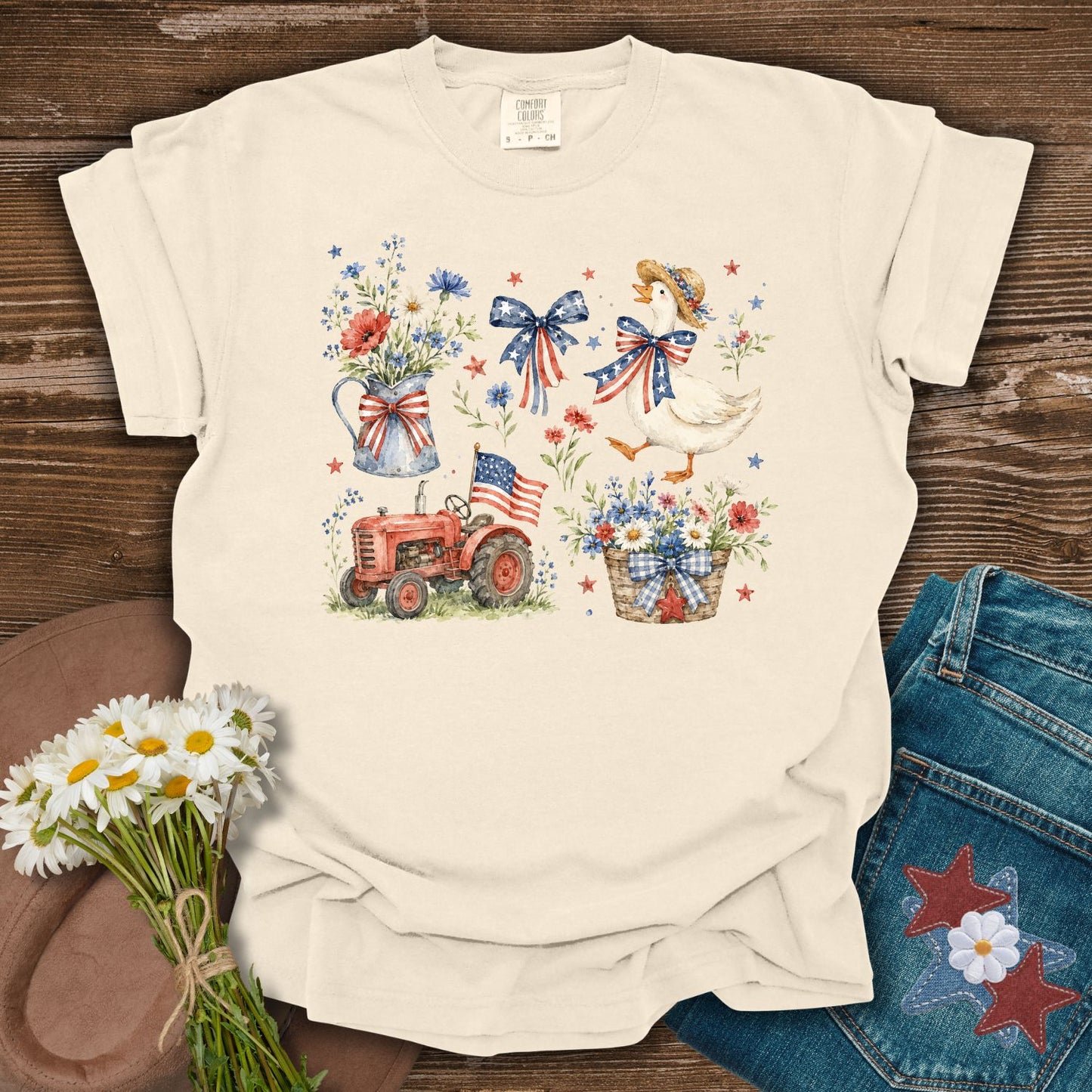 Vintage Patriotic Farmhouse with Goose T-Shirt