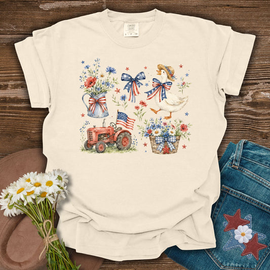 Vintage Patriotic Farmhouse with Goose T-Shirt