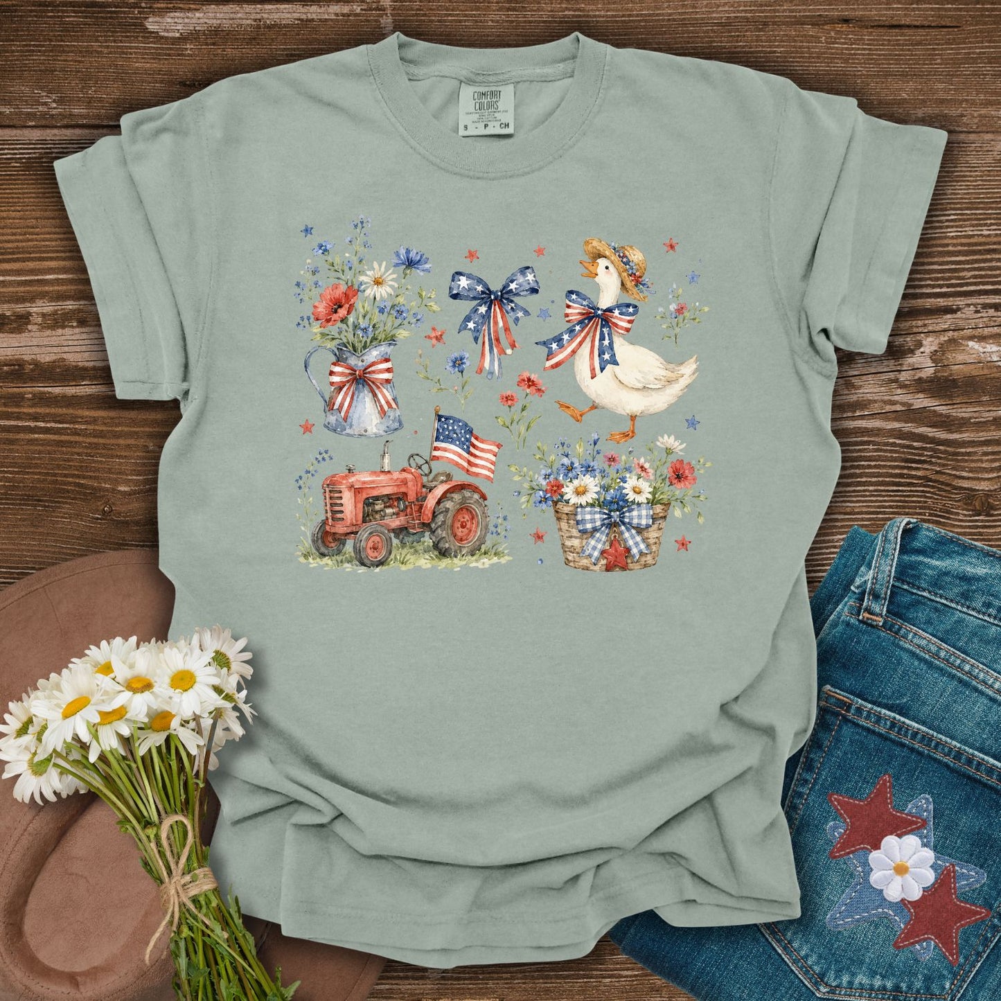 Vintage Patriotic Farmhouse with Goose T-Shirt