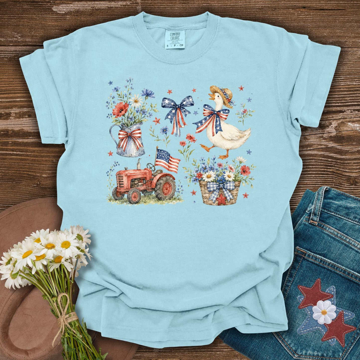 Vintage Patriotic Farmhouse with Goose T-Shirt