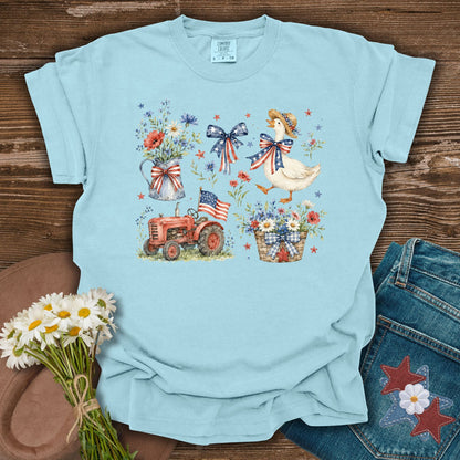 Vintage Patriotic Farmhouse with Goose T-Shirt