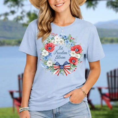 Let Freedom Bloom Patriotic Floral Wreath T-Shirt