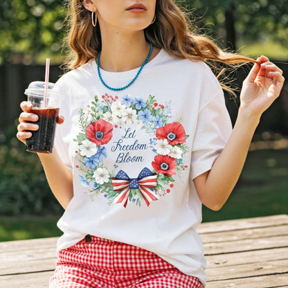 Let Freedom Bloom Patriotic Floral Wreath T-Shirt