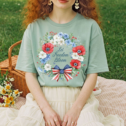 Let Freedom Bloom Patriotic Floral Wreath T-Shirt