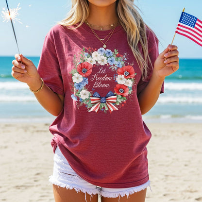 Let Freedom Bloom Patriotic Floral Wreath T-Shirt