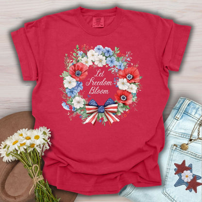 Let Freedom Bloom Patriotic Floral Wreath T-Shirt