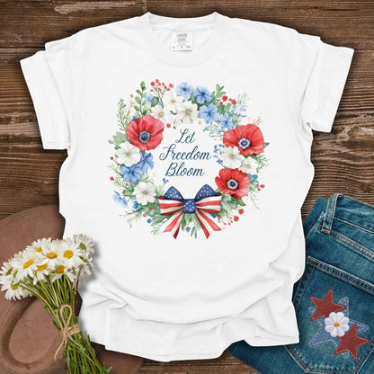 Let Freedom Bloom Patriotic Floral Wreath T-Shirt