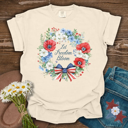 Let Freedom Bloom Patriotic Floral Wreath T-Shirt