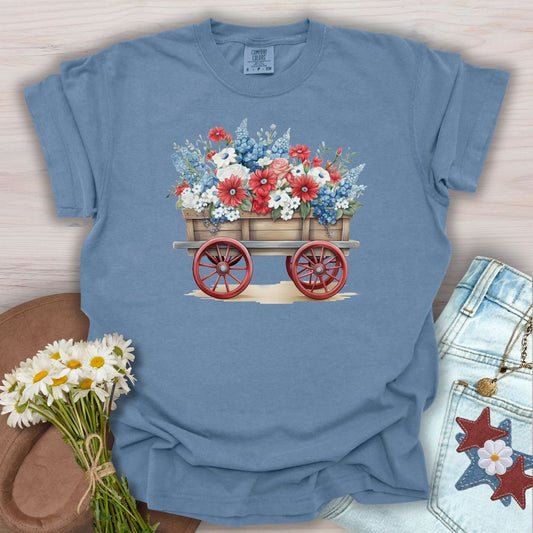 Patriotic Flower Wagon Gardening T-Shirt