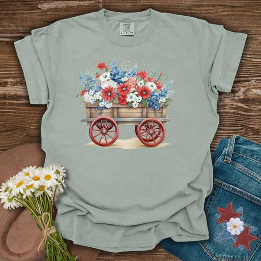 Patriotic Flower Wagon Gardening T-Shirt