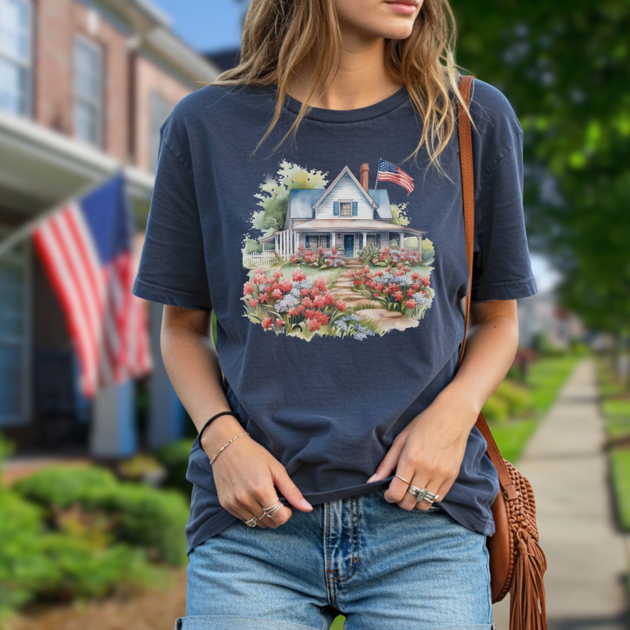American Patriotic Farmhouse & Flowers T-Shirt