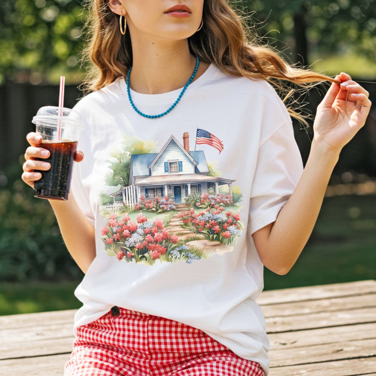 American Patriotic Farmhouse & Flowers T-Shirt