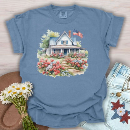 American Patriotic Farmhouse & Flowers T-Shirt