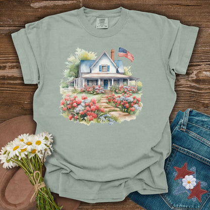 American Patriotic Farmhouse & Flowers T-Shirt
