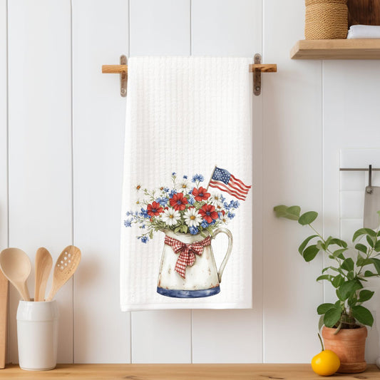 Americana Floral Pitcher with Flag Tea Towel
