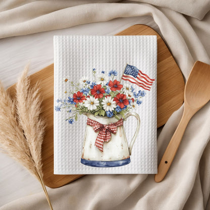 Americana Floral Pitcher with Flag Tea Towel