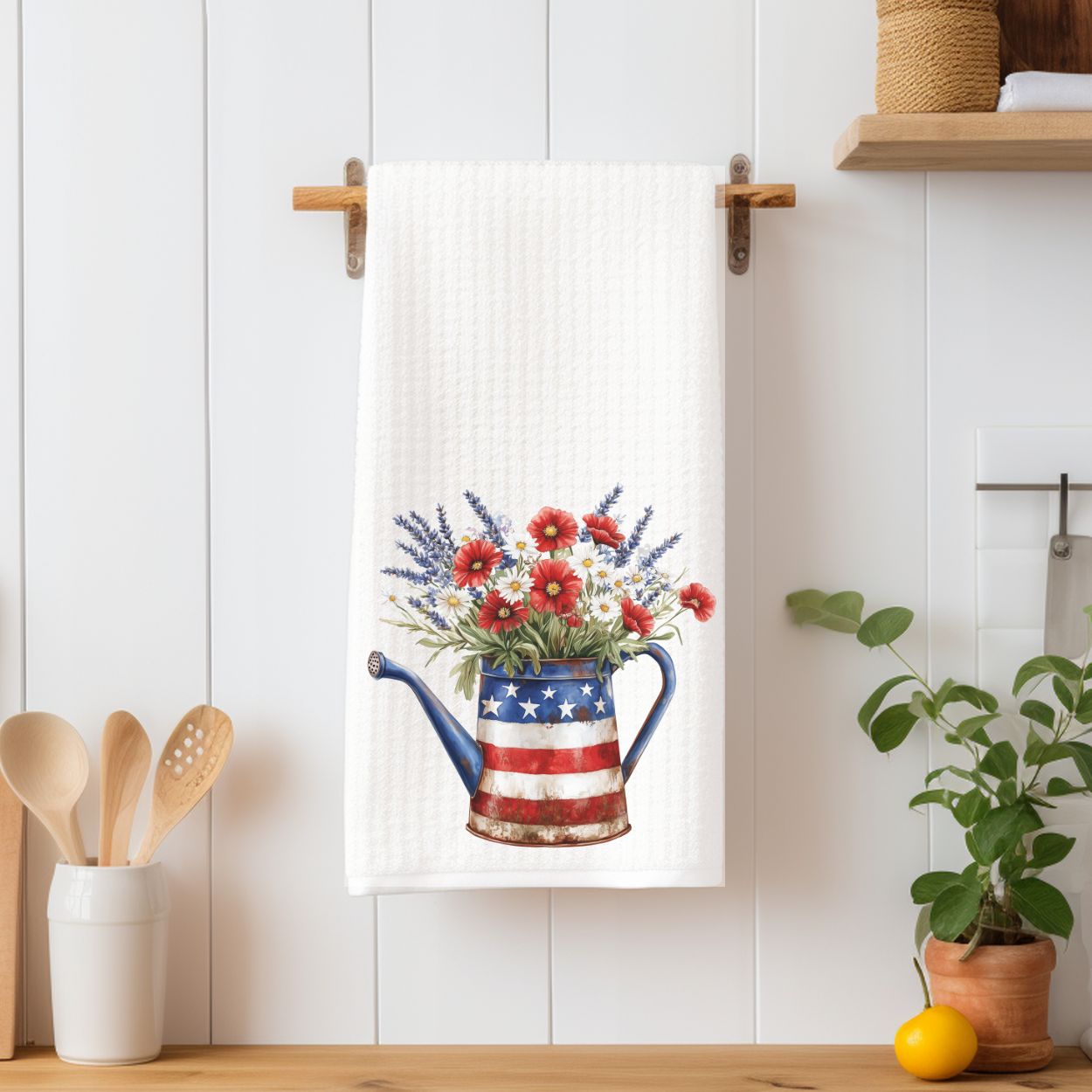 Americana Floral Watering Can Tea Towel