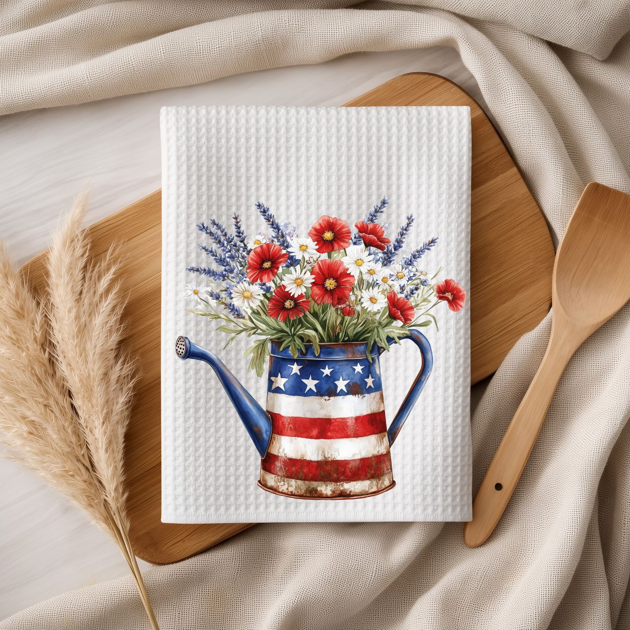 Americana Floral Watering Can Tea Towel