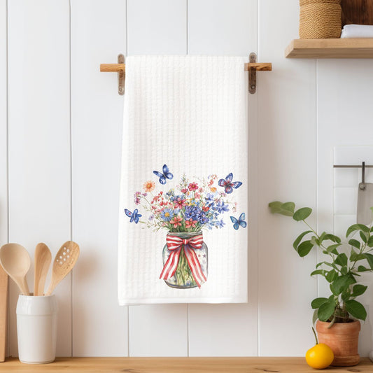 Patriotic Blooms & Butterflies Tea Towel