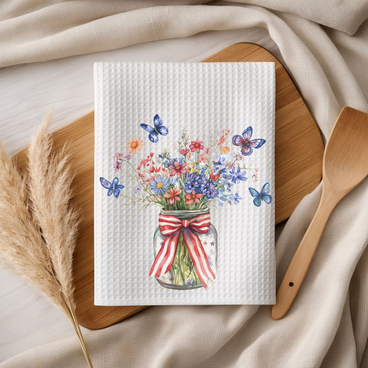 Patriotic Blooms & Butterflies Tea Towel
