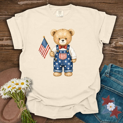 Patriotic Teddy Bear Boy with Flag T-Shirt