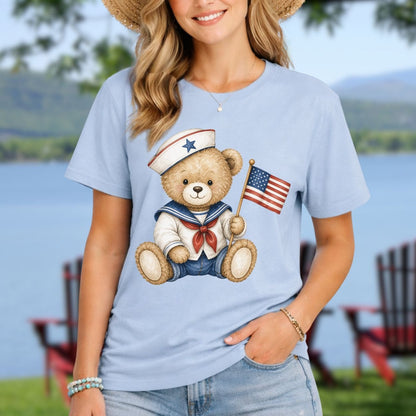 Patriotic Teddy Bear Sailor with Flag T-Shirt