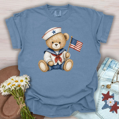 Patriotic Teddy Bear Sailor with Flag T-Shirt