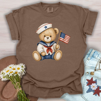 Patriotic Teddy Bear Sailor with Flag T-Shirt