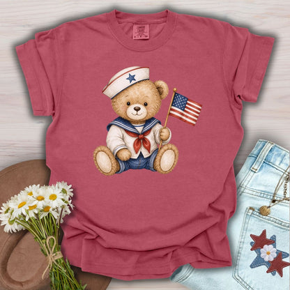 Patriotic Teddy Bear Sailor with Flag T-Shirt