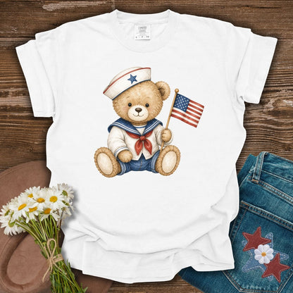 Patriotic Teddy Bear Sailor with Flag T-Shirt