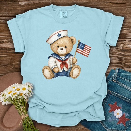 Patriotic Teddy Bear Sailor with Flag T-Shirt