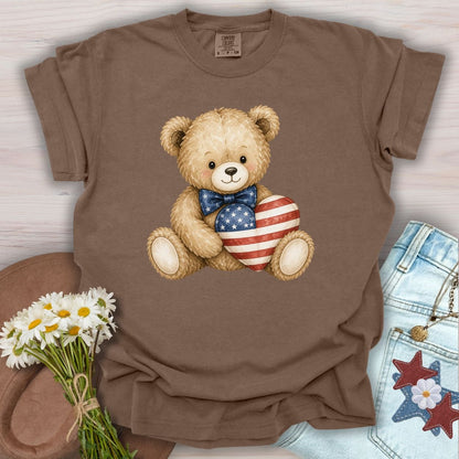 Patriotic Teddy Bear with American Flag Heart T-Shirt