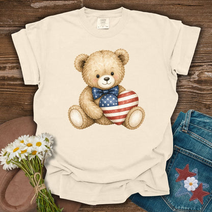 Patriotic Teddy Bear with American Flag Heart T-Shirt