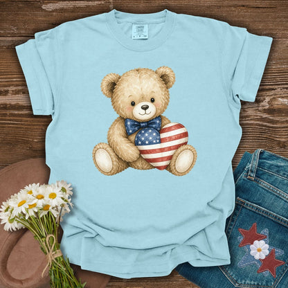 Patriotic Teddy Bear with American Flag Heart T-Shirt