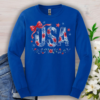 USA Floral Flag Long Sleeve Tee